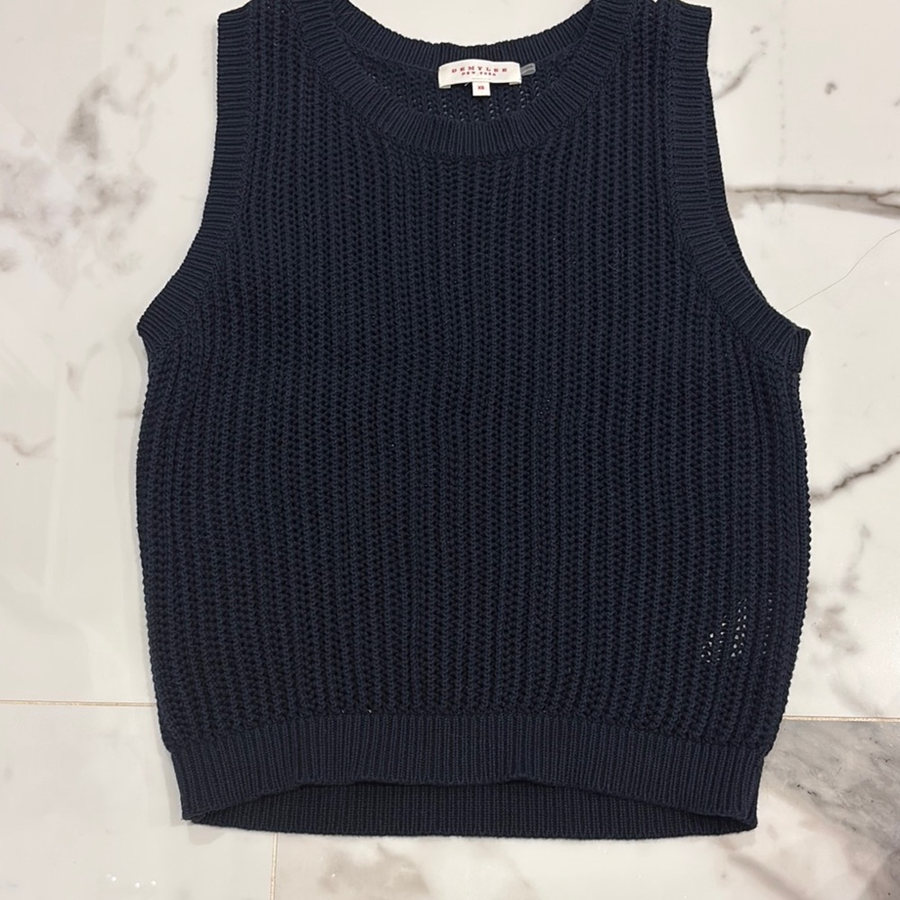Demylee Mina Navy Sleeveless Knit cotton Top, XS